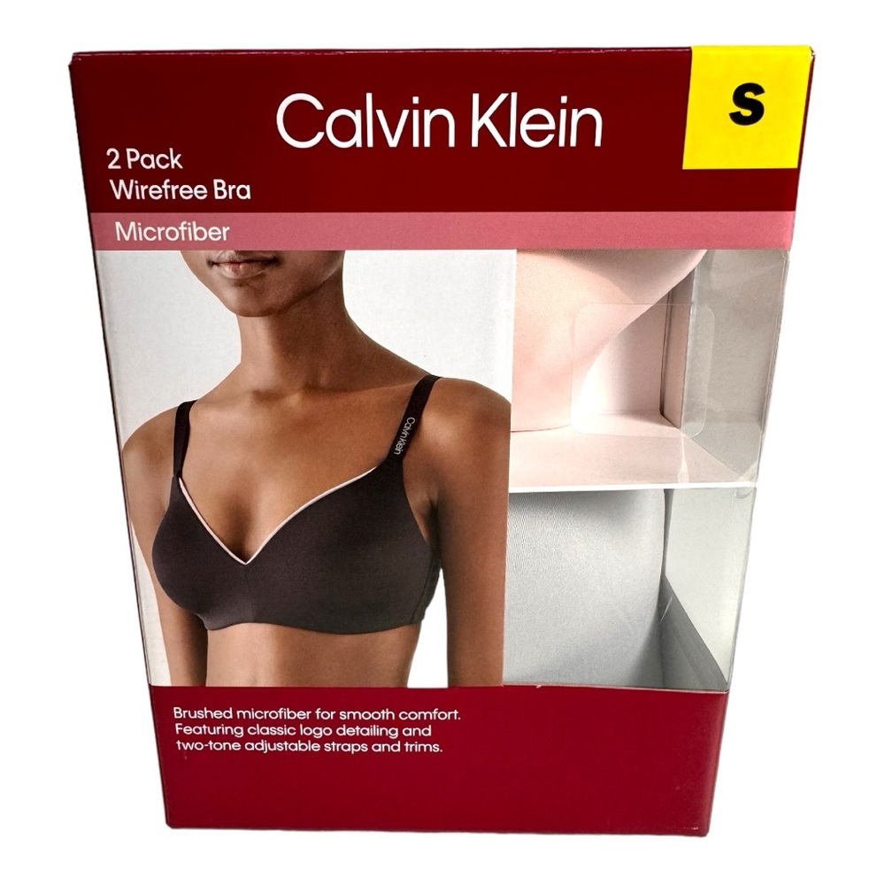 NWT Calvin Klein Ladies Wirefree Microfiber Bra 2 pk Pink & Gray 2-tone